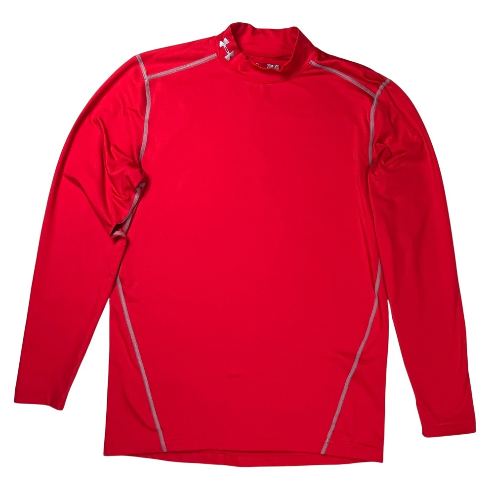 Under Armour ColdGear Mock Neck Mens Medium Red Fitted Long Sleeve Base Layer